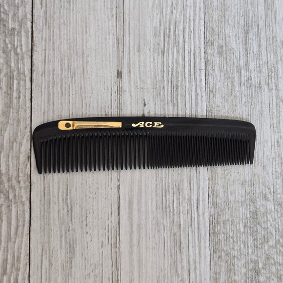 Vintage ACE Black Hair Comb Gold Accent Mens Grooming Pocket Comb - Picture 1 of 7